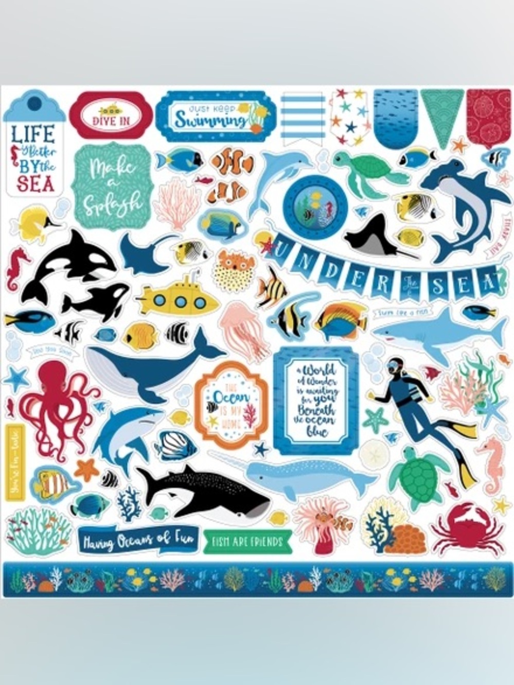 Echo Park Sea Life 12x12 Ocean Sticker Sheet Craft🦀🐙🐬🐳🐟🌊